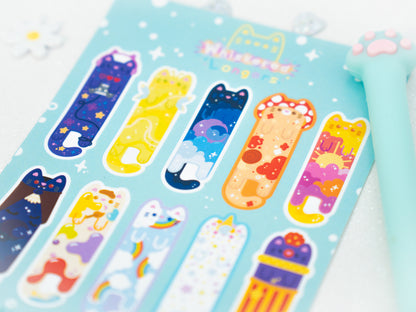 Long Cute Cat Sticker Sheet - Blue Series - Whiskered Longers Collection