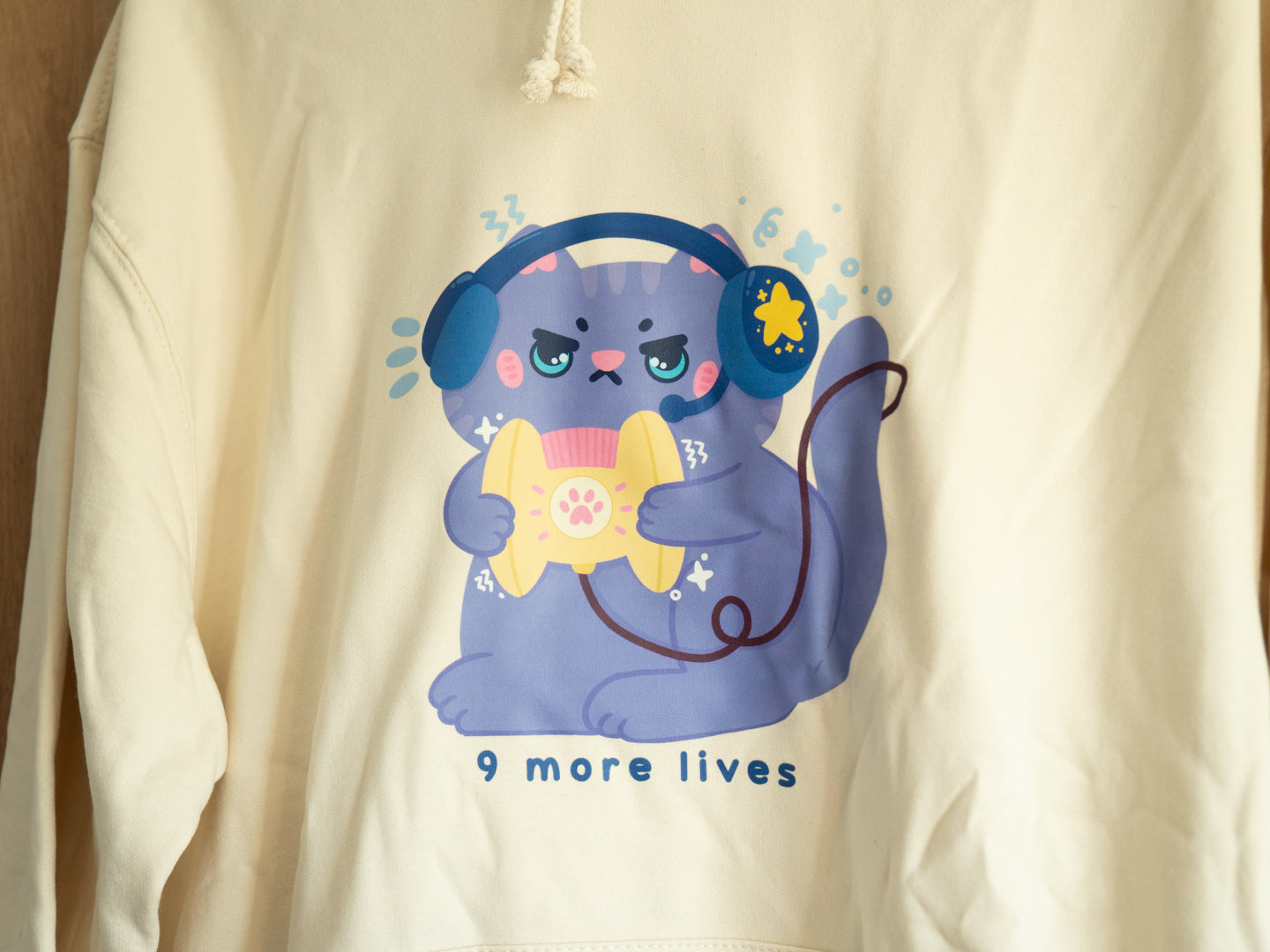 Kawaii Gamer Cat Hoodie "9 More Lives"