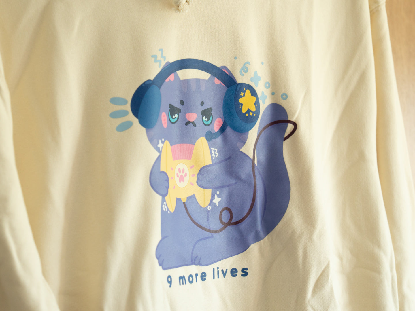 Kawaii Gamer Cat Hoodie "9 More Lives"