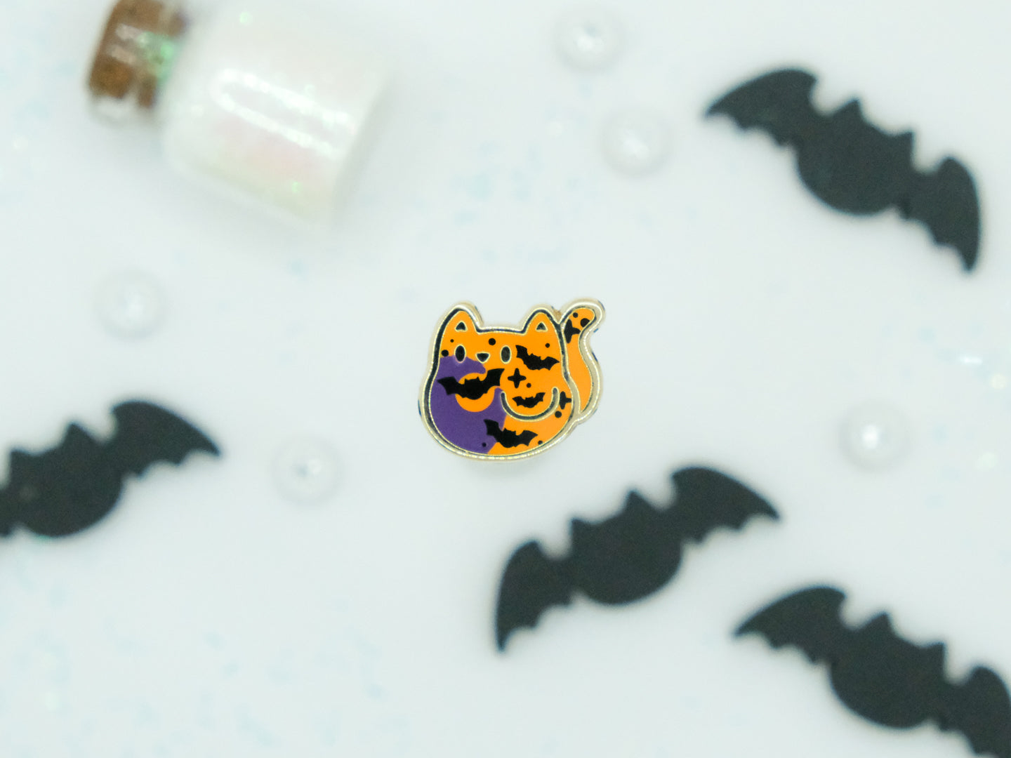 Mini Pins Chat Orange et Chauves-souris - Tinycats
