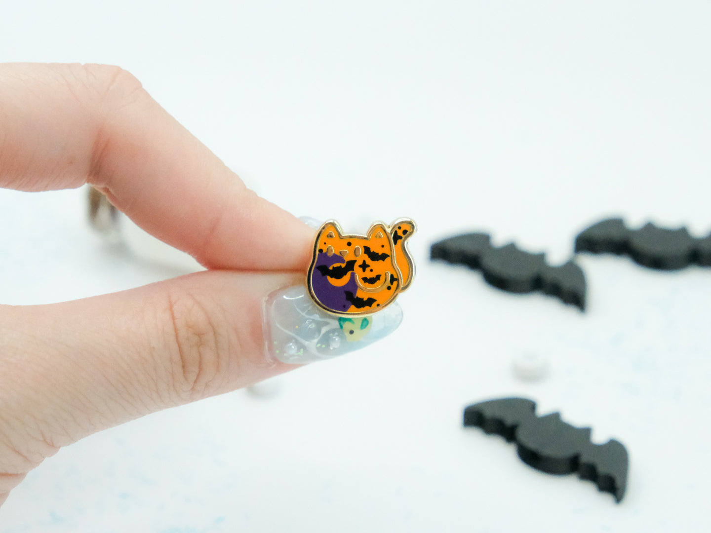 Mini Pins Chat Orange et Chauves-souris - Tinycats
