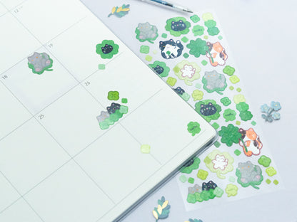 Feuille d'autocollants deco Paillettes Chat Trèfle