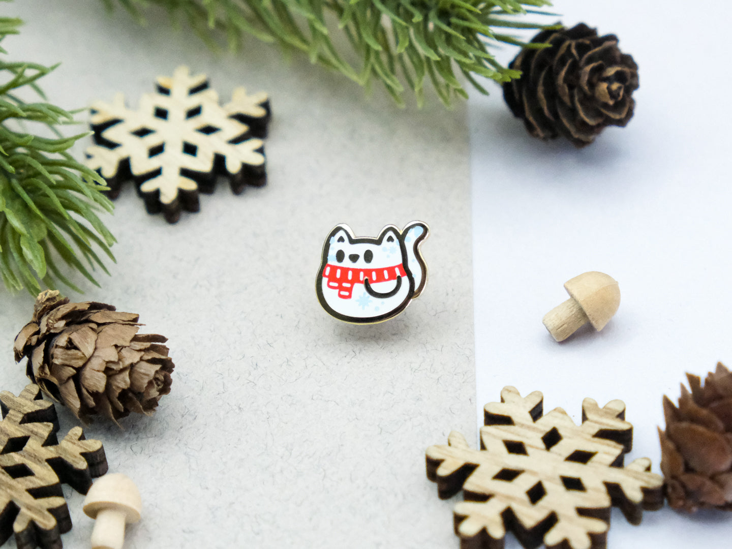 Snowy Scarf Cat Enamel Pin - Teeny Tinycats Christmas