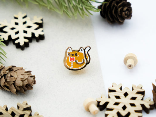 Gingerbread Cat Christmas Enamel Pin - Teeny Tinycats