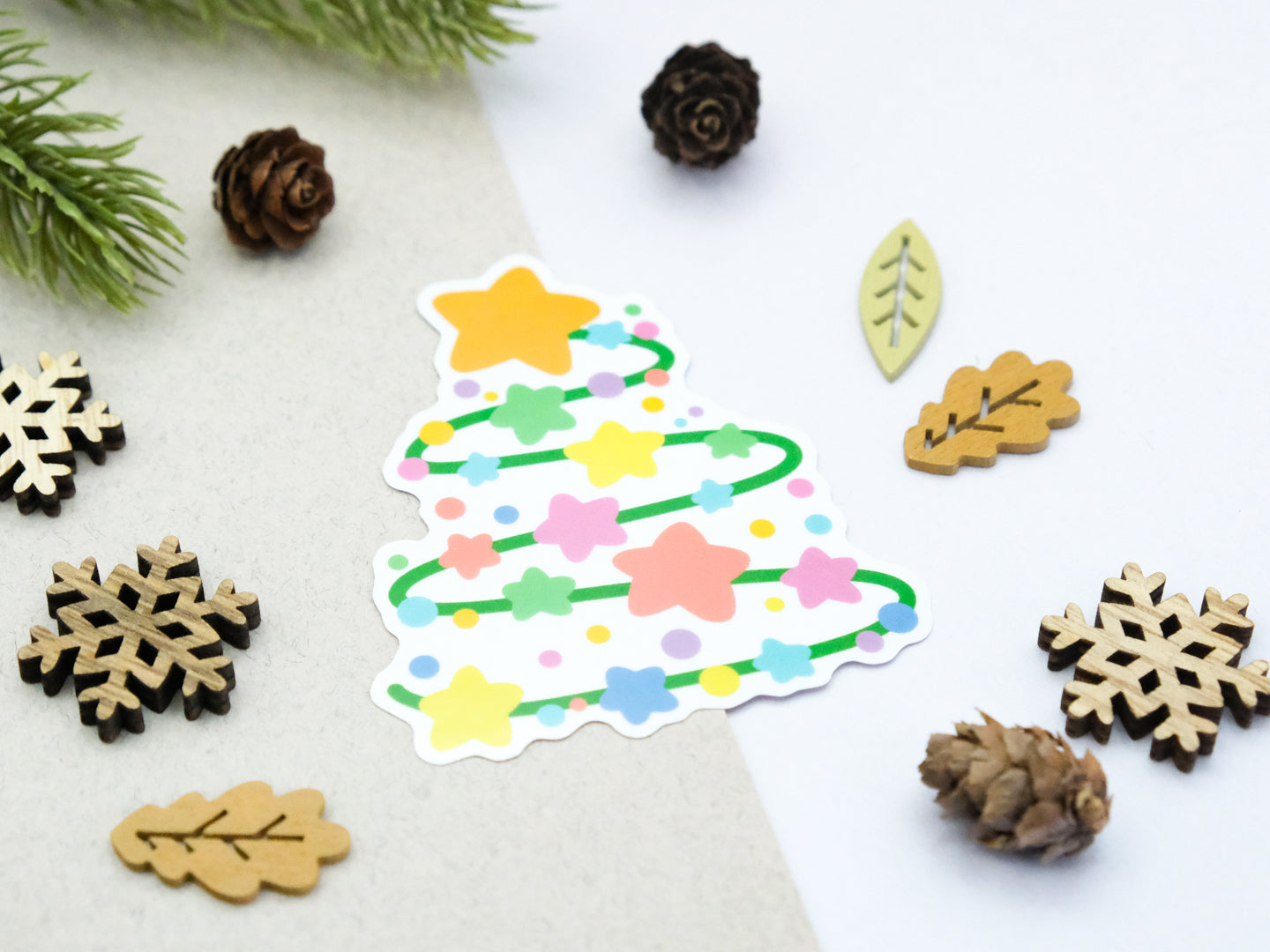 Festive Christmas Tree with Stars Sticker