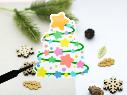Festive Christmas Tree with Stars Sticker