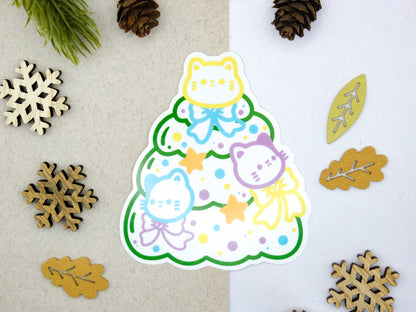 Cute Cat Christmas Tree Sticker