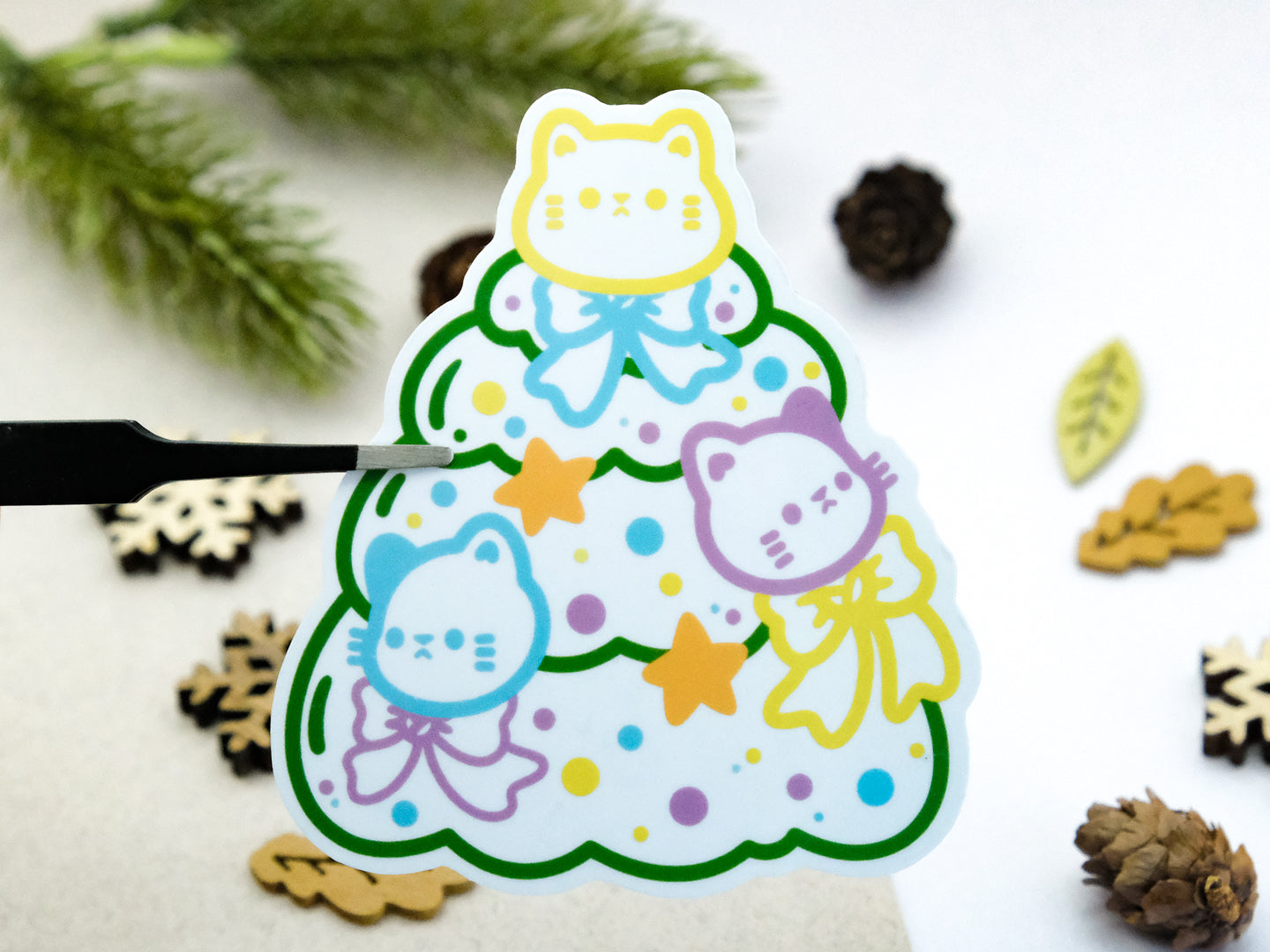 Cute Cat Christmas Tree Sticker