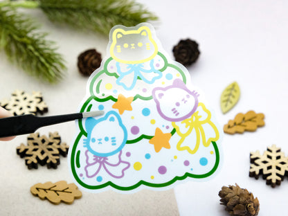 Cute Cat Christmas Tree Sticker