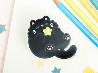 Black Cat Glitter Star Sticker