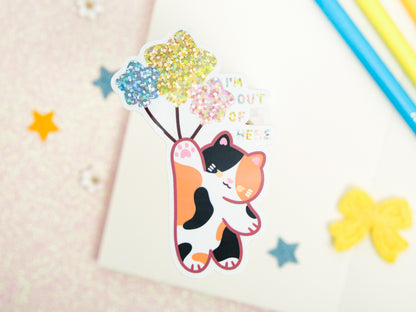 Calico Cat Balloon Glitter Sticker
