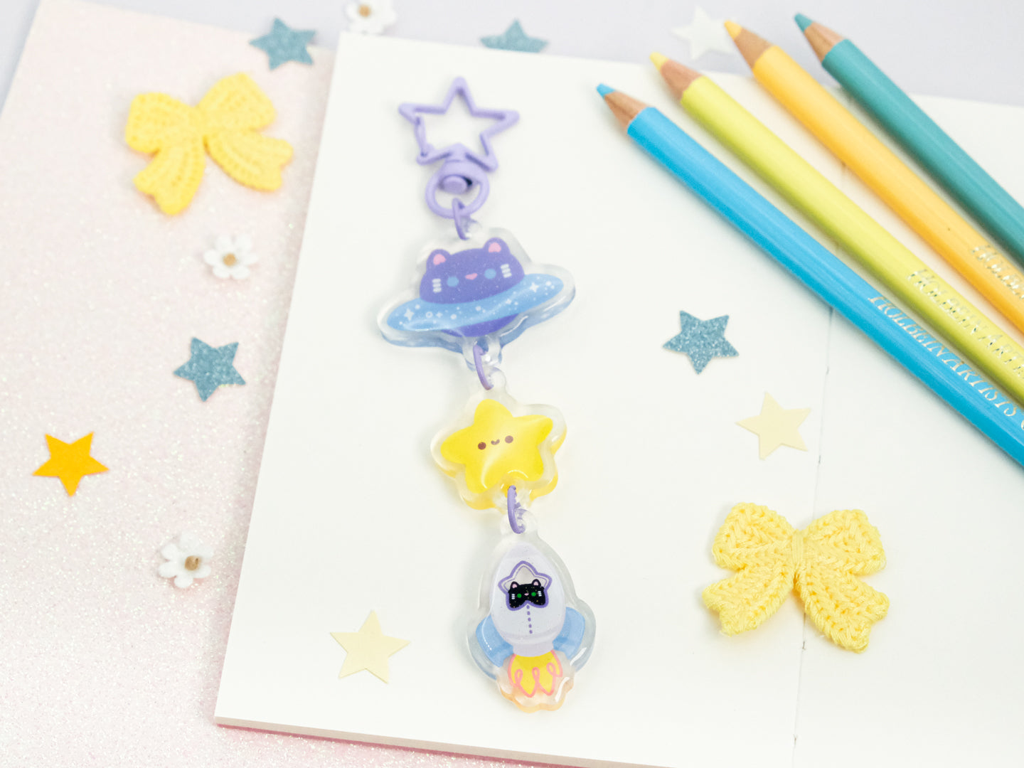 3-Piece Space Cat Acrylic Keychain