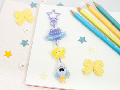 3-Piece Space Cat Acrylic Keychain