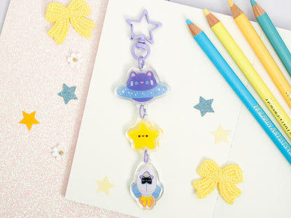 3-Piece Space Cat Acrylic Keychain