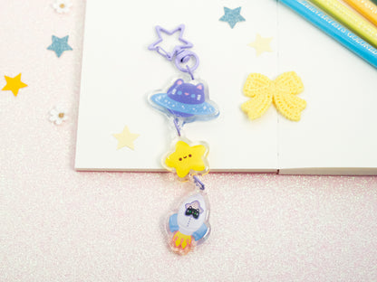 3-Piece Space Cat Acrylic Keychain