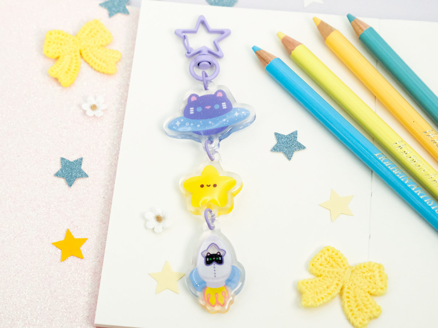 3-Piece Space Cat Acrylic Keychain