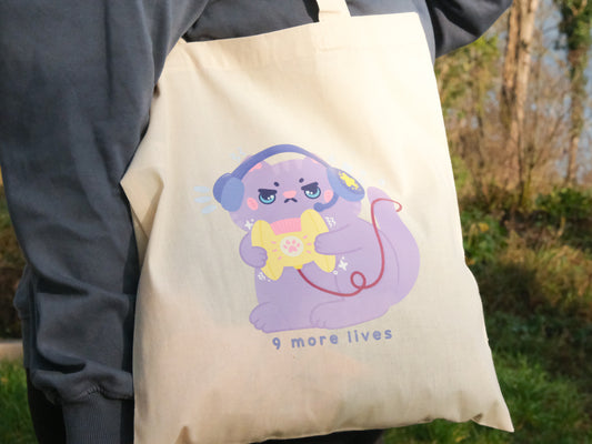 Tote-Bag Kawaii Gamer Cat « 9 More Lives »