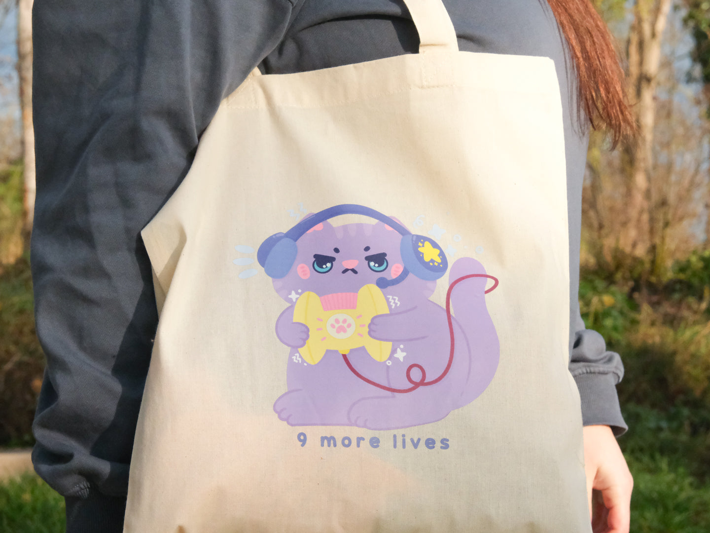Tote-Bag Kawaii Gamer Cat « 9 More Lives »