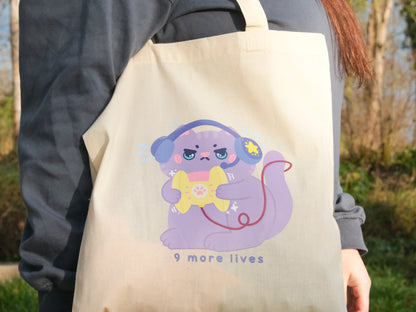 Tote-Bag Kawaii Gamer Cat « 9 More Lives »