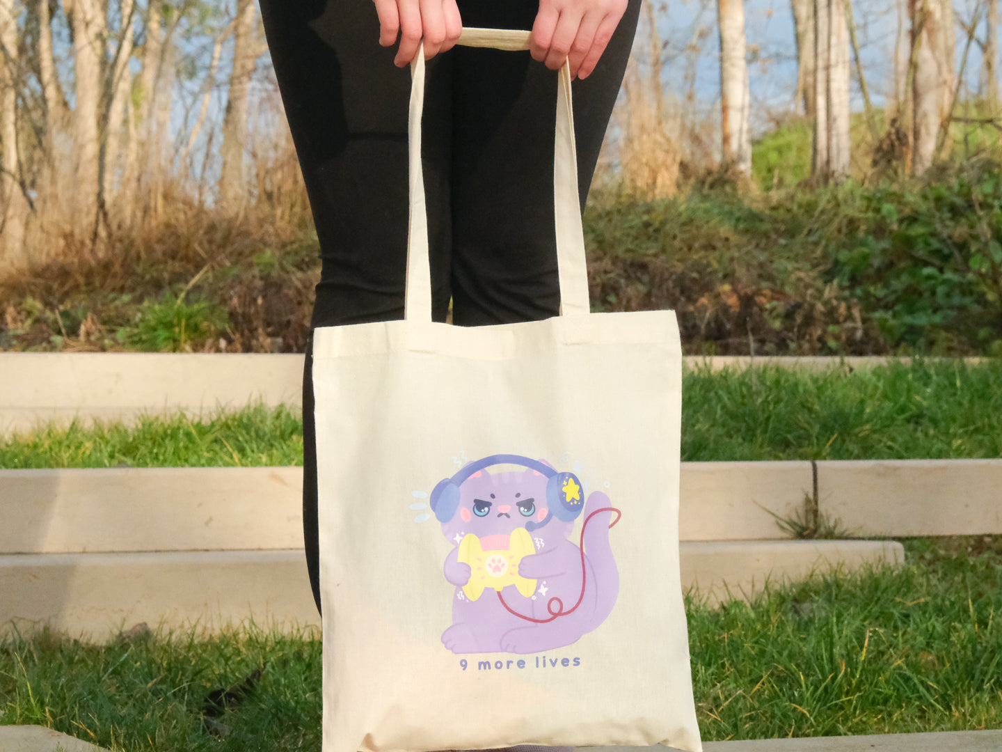 Tote-Bag Kawaii Gamer Cat « 9 More Lives »