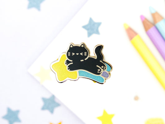 Shooting Star Black Cat Enamel Pin