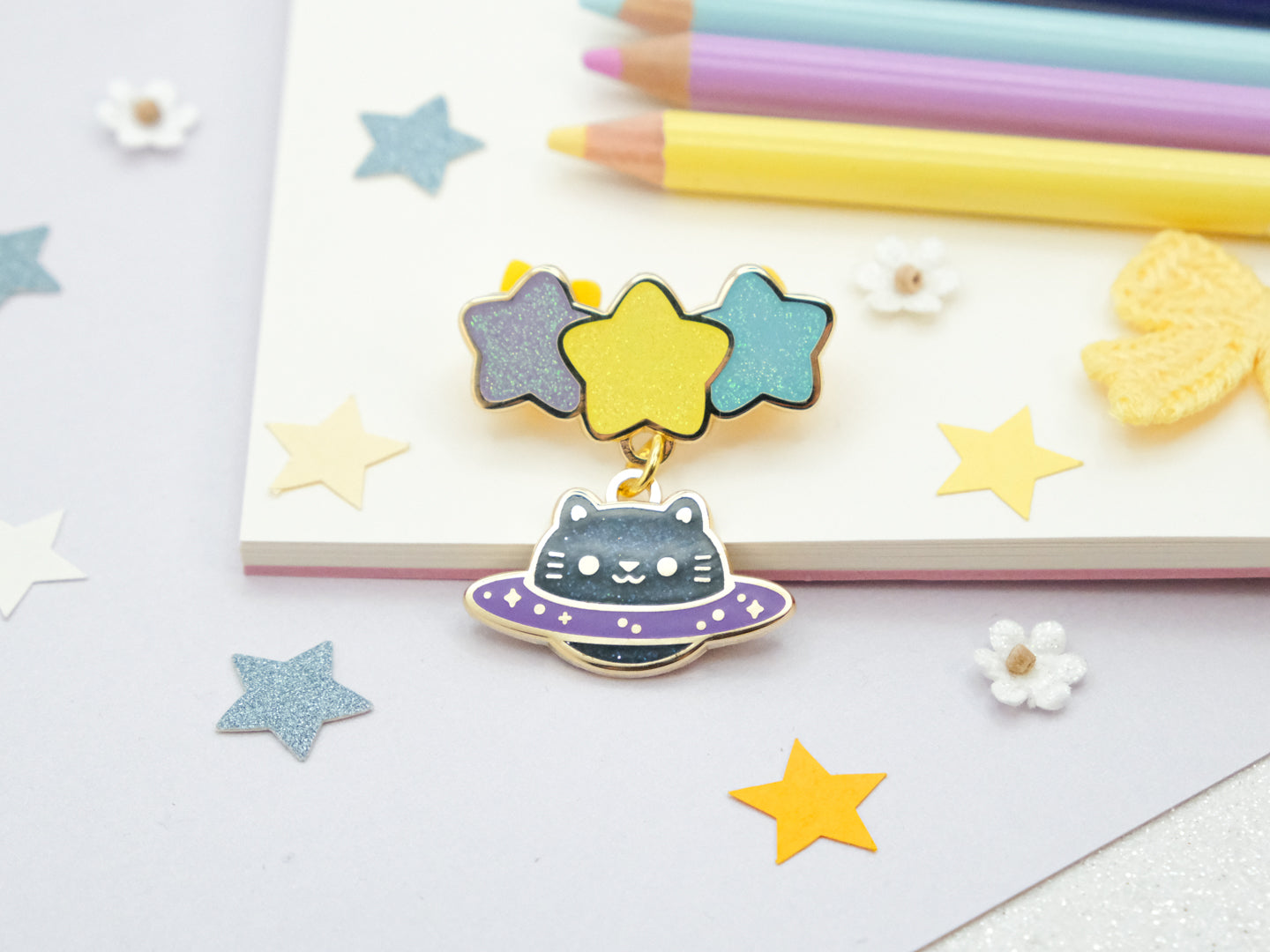 Space Cat Charm Enamel Pin