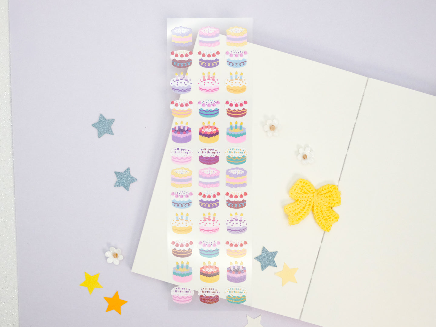 Feuille d'autocollants Deco Gâteaux d’Anniversaire Pailletés