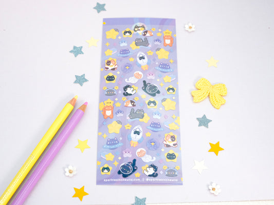 Space Cat Glitter Deco Sticker Sheet