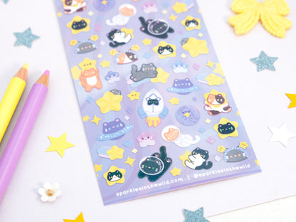 Feuille d'autocollants Deco Paillettes Chat de l’Espace