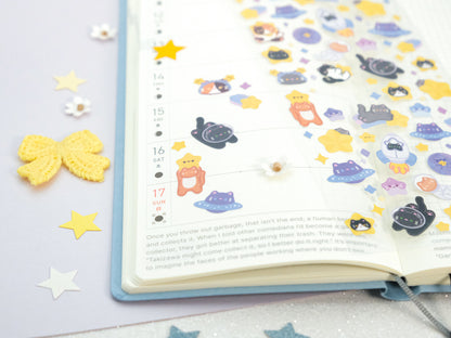 Feuille d'autocollants Deco Paillettes Chat de l’Espace