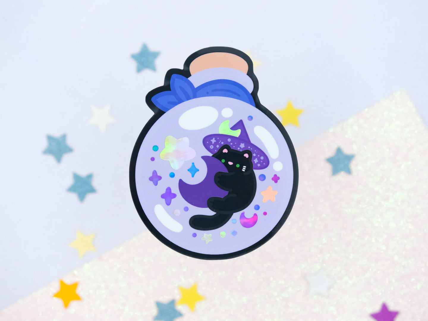 Moonlight Witch Cat Potion Holographic Sticker