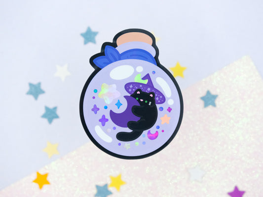 Moonlight Witch Cat Potion Holographic Sticker