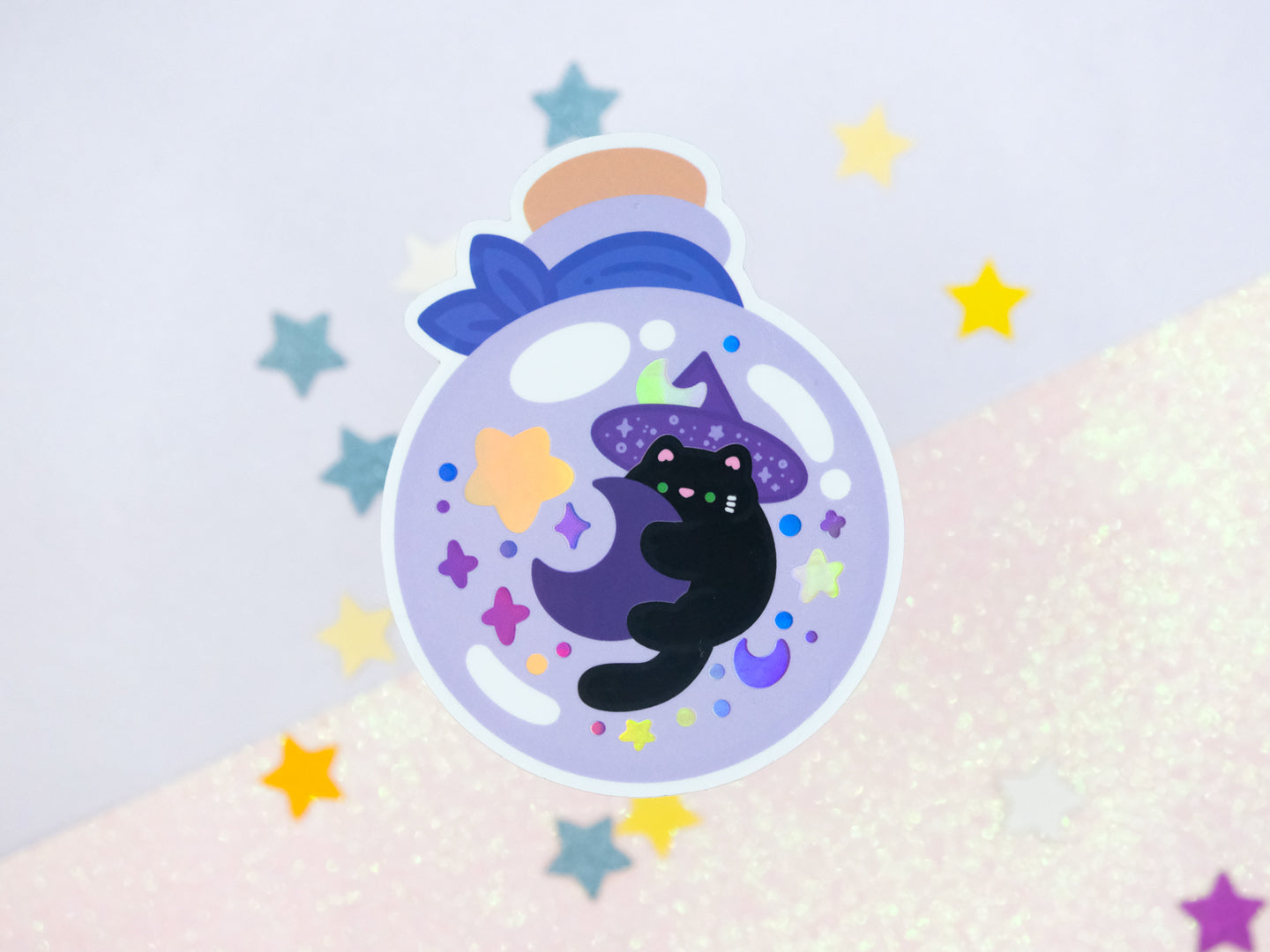 Moonlight Witch Cat Potion Holographic Sticker