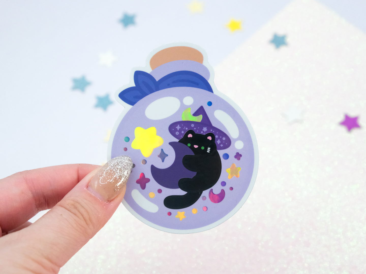 Moonlight Witch Cat Potion Holographic Sticker