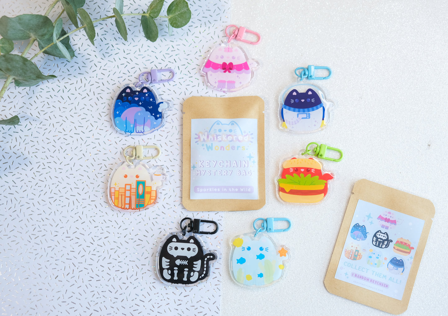 Kawaii Cat Keychain Mystery Bag - Blue Series- Whiskered Wonders Collection