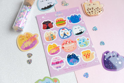 Kawaii Cat Sticker Sheet - Purple Series- Whiskered Wonders Collection