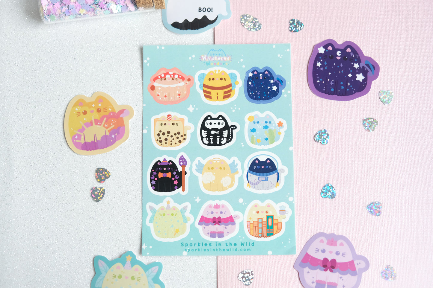 Kawaii Cat Sticker Sheet - Blue Series - Whiskered Wonders Collection