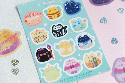 Kawaii Cat Sticker Sheet - Blue Series - Whiskered Wonders Collection