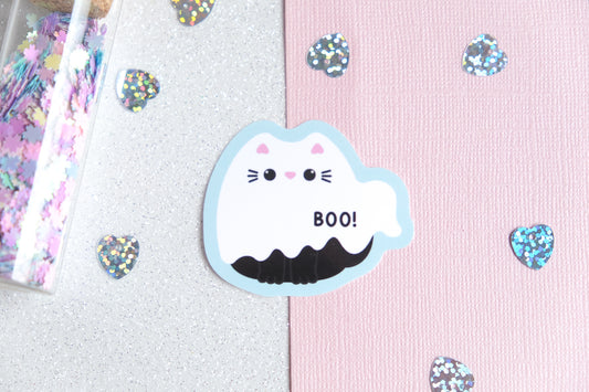 Boo Ghost Cat Sticker - Whiskered Wonders Collection
