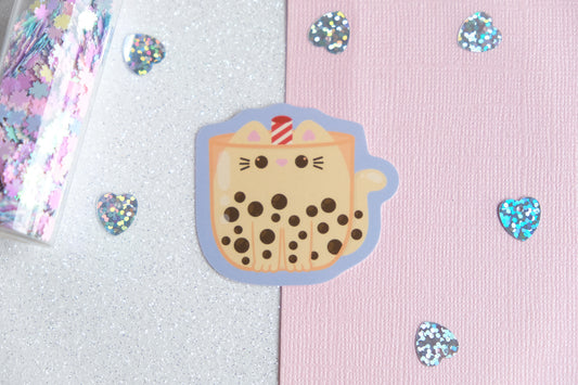 Autocollant chat Boba Bubble Tea - Collection Whiskered Wonders