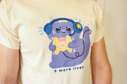 T-Shirt Chat Gamer Kawaii "9 More Lives"
