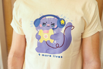 Kawaii Gamer Cat T-Shirt "9 More Lives"