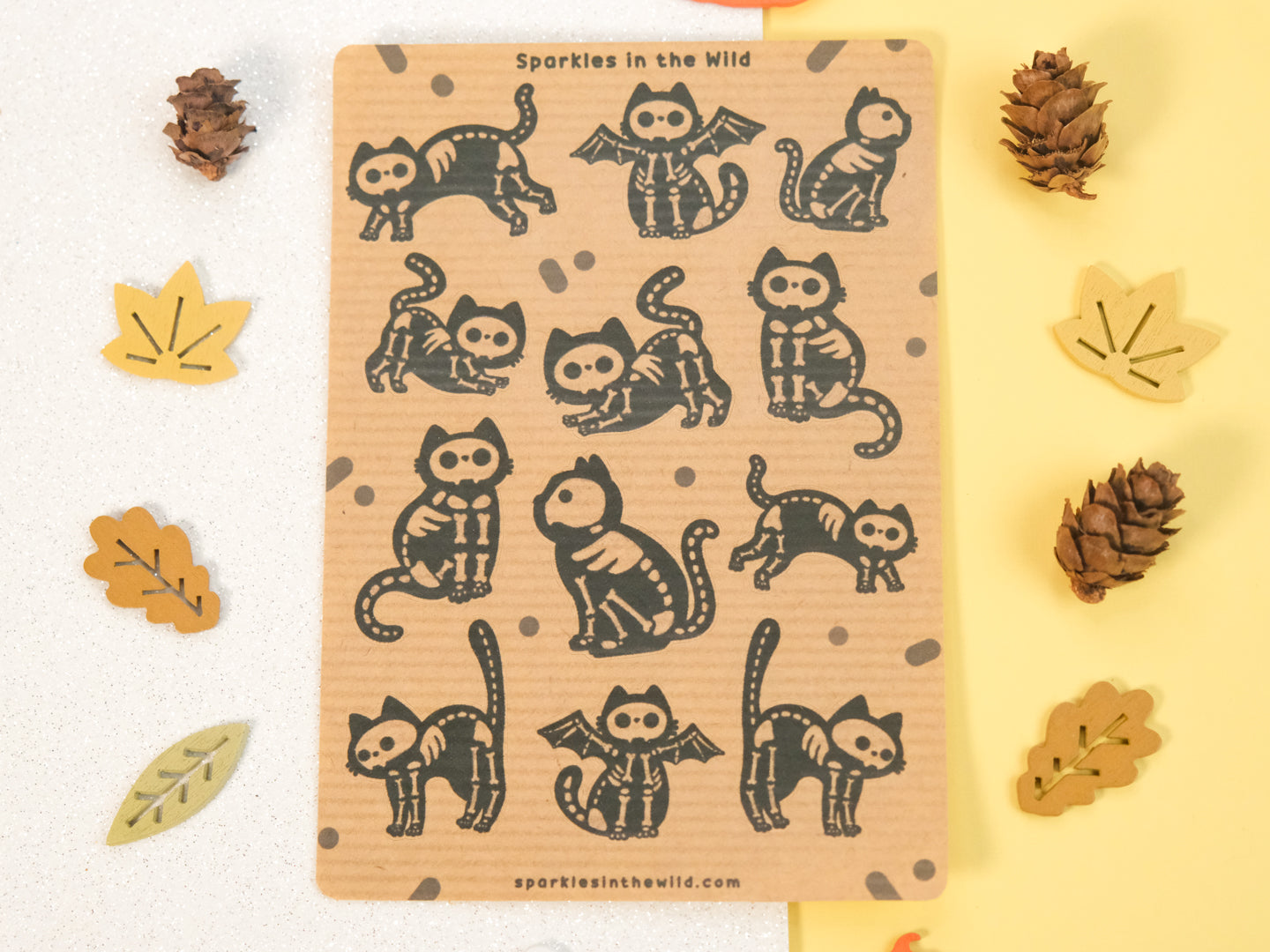 Skeleton Cat Kraft Sticker Sheet