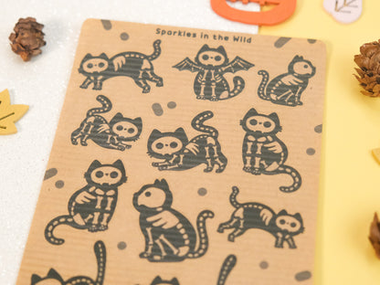 Skeleton Cat Kraft Sticker Sheet