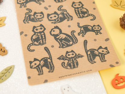 Skeleton Cat Kraft Sticker Sheet