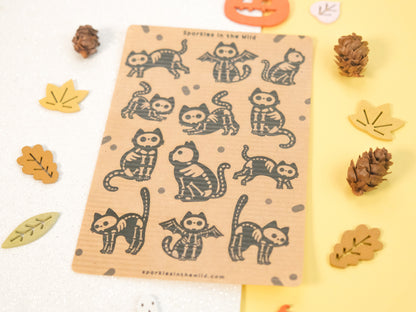 Skeleton Cat Kraft Sticker Sheet