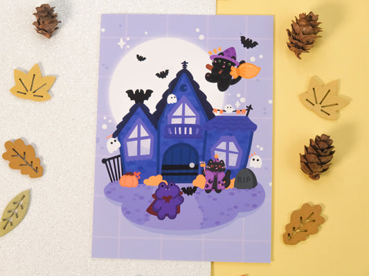 Cute Haunted Manor Illustration Art Print