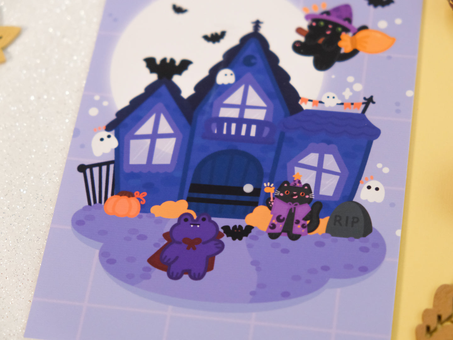 Cute Haunted Manor Illustration Art Print