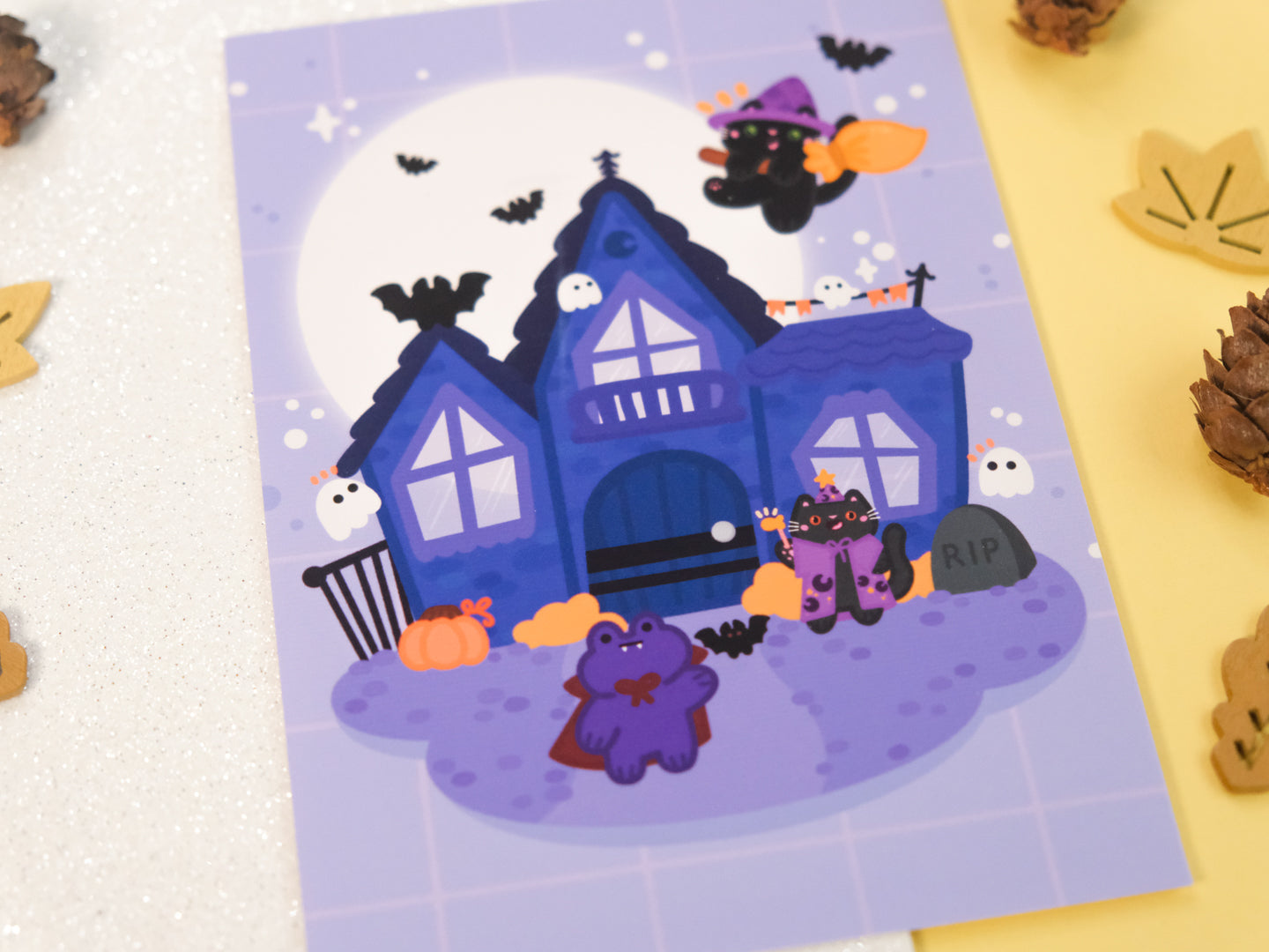 Cute Haunted Manor Illustration Art Print