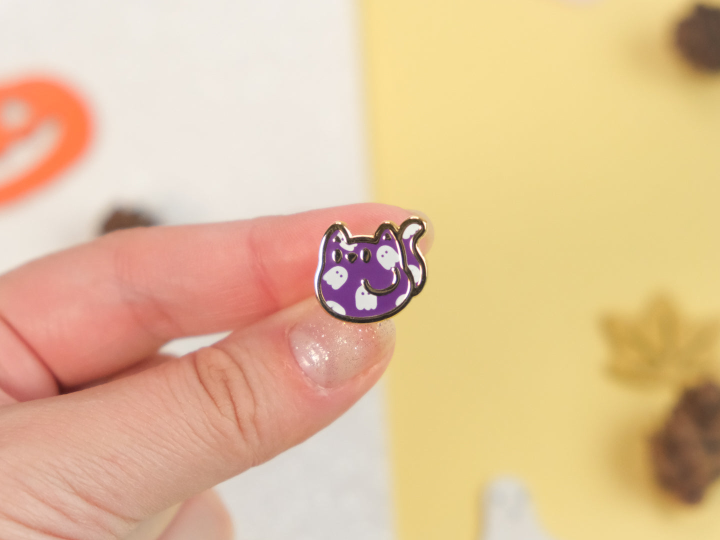 Mini Cute Cat Enamel Pin Haunted by Ghost Purple (LIMITED EDITION)